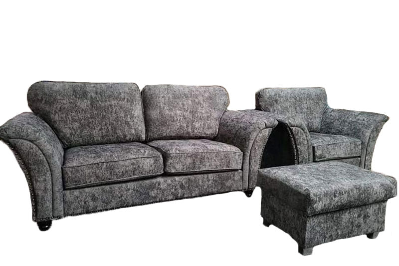 Harrison Chenille Fabric Corner Sofa Couch - 3, 2 Seaters With Matching Footstool
