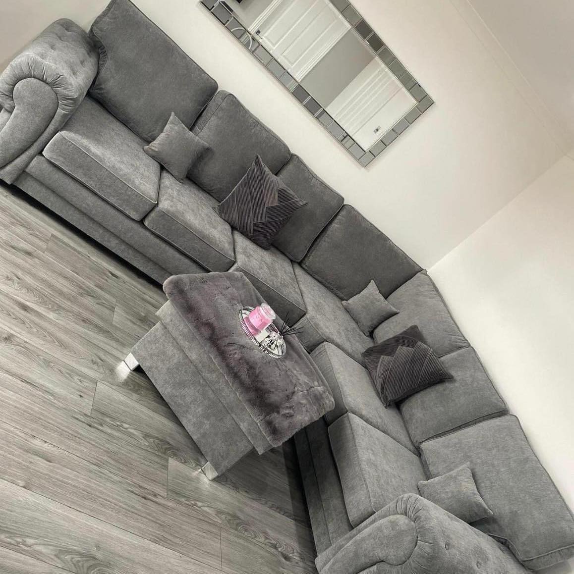 The Luxury Verona Grey Fabric Sofa - Large Corner Sofa - 6 Seaters