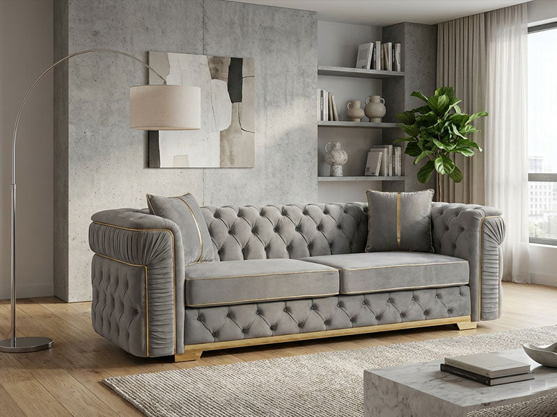 MNS Ambassador Chesterfield Sofa in Plush Velvet Corner Sofa or 3+2 Seater Sofa