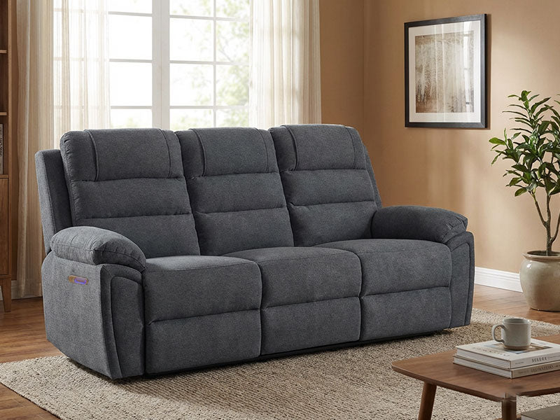 MNS Venice Fabric Electric Recliner Sofa Grey - 3+2 Seater Fabric Sofa