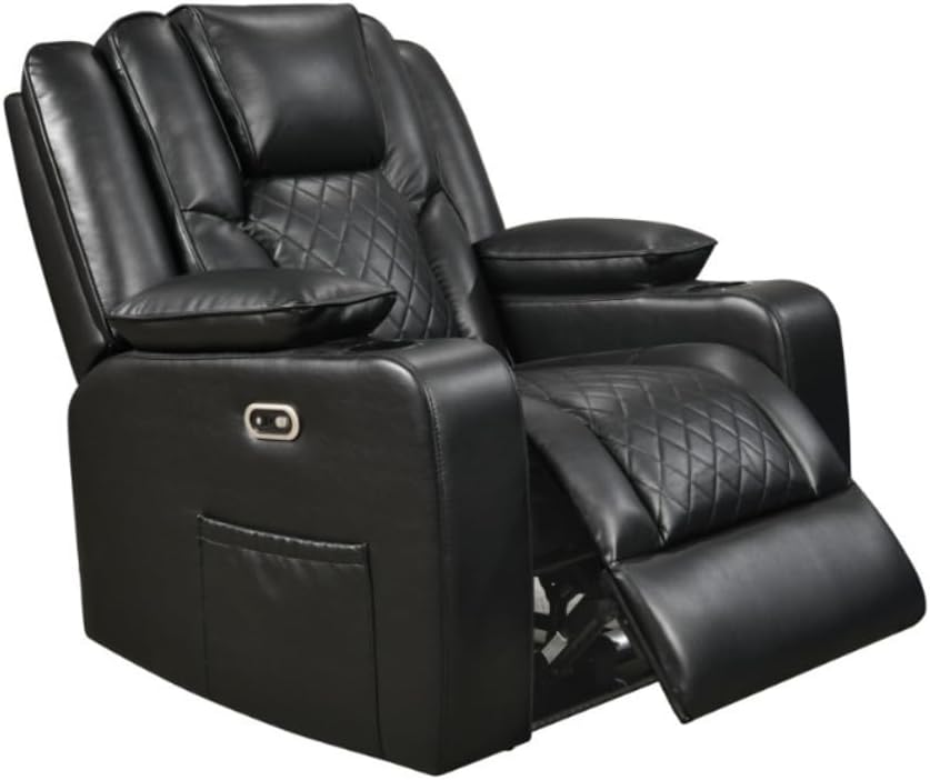 Electric Recliner Orlando Armchair Black 1 seater | USB, Cup Holders, LED