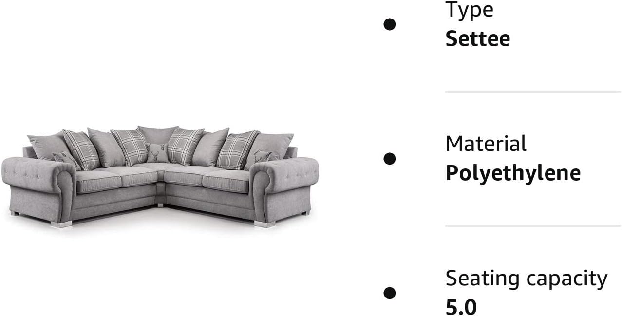 Luxury Kensington/Verona Fullback Grey Fabric Corner Sofa Set - 3,2 Seaters