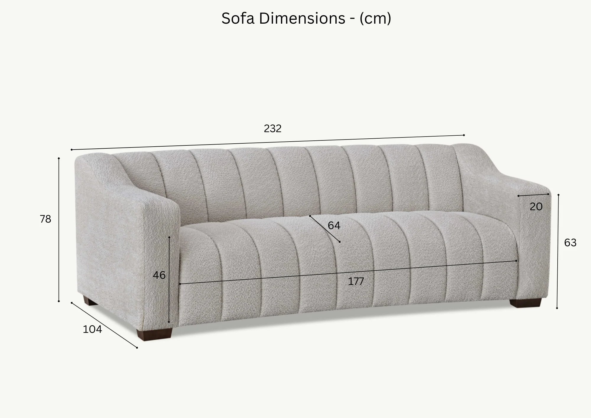 MNS Aluxo Astoria 3 Seater Sofa in Iron Blue Boucle - Deep Channel Stitched Design