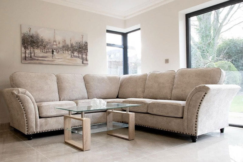 Harrison Chenille Fabric Corner Sofa Couch - 3, 2 Seaters With Matching Footstool