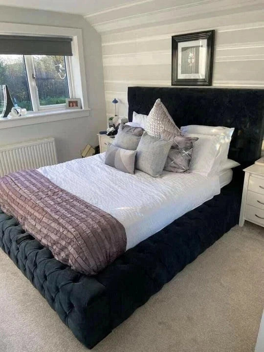 MNS Ambassador Bed Frame Upholstered Velvet Gas Lift Storage With Matteress