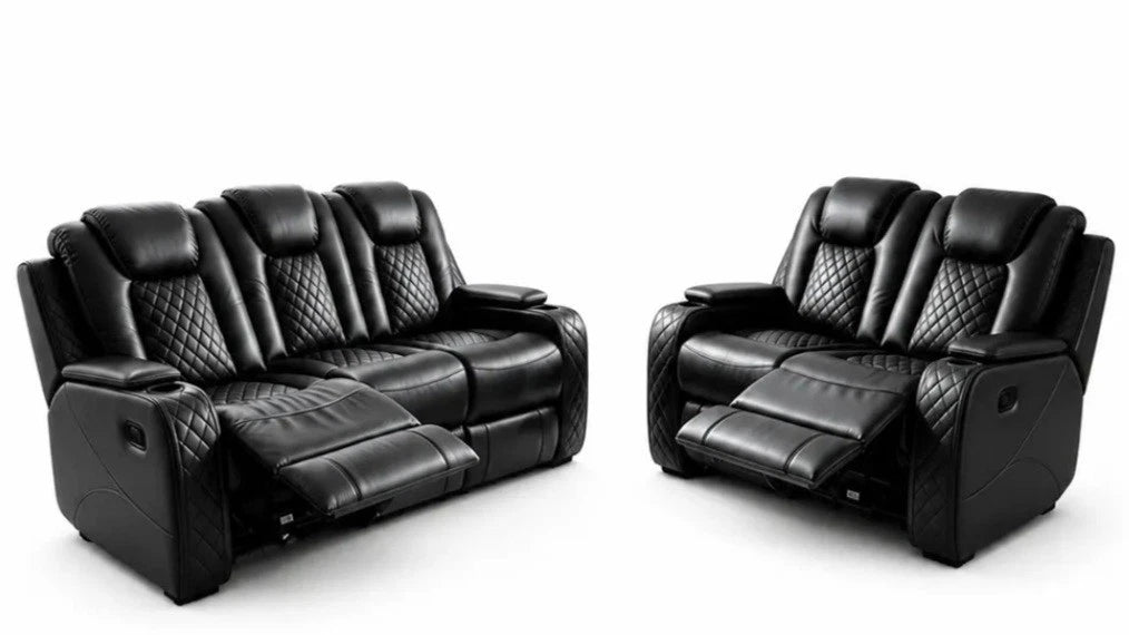 MNS Antalya 3+ 2 Leather Manual Recliner Sofa Set (Black, Grey or Brown)