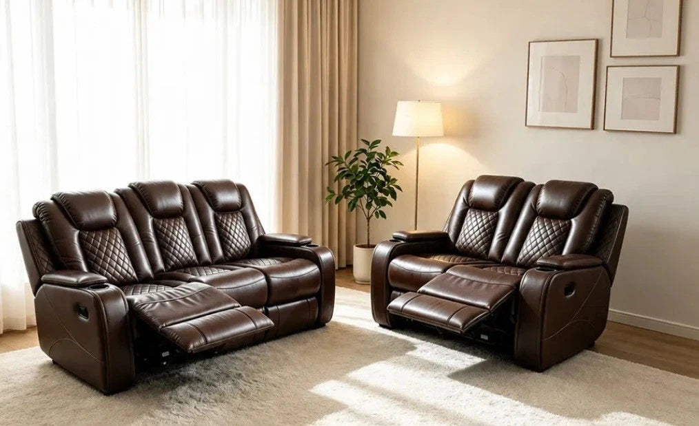 MNS Antalya 3+ 2 Leather Manual Recliner Sofa Set (Black, Grey or Brown)