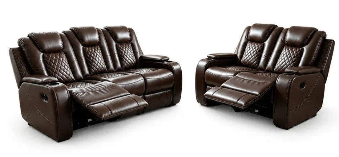 MNS Antalya 3+ 2 Leather Manual Recliner Sofa Set (Black, Grey or Brown)