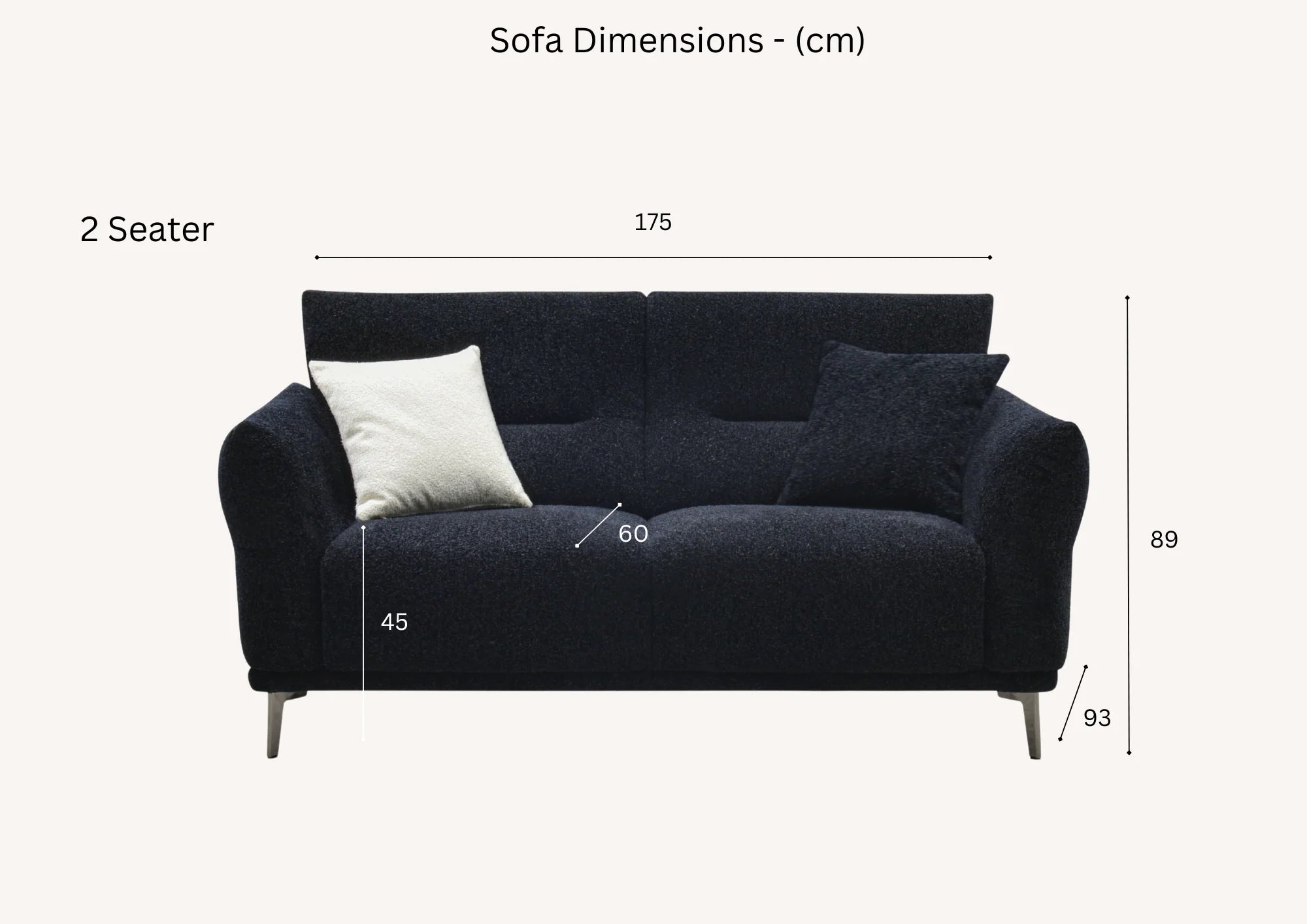 MNS Aluxo Albany Range Sofa in Midnight Black Lux Boucle Fabric - Deep Cushion Comfort
