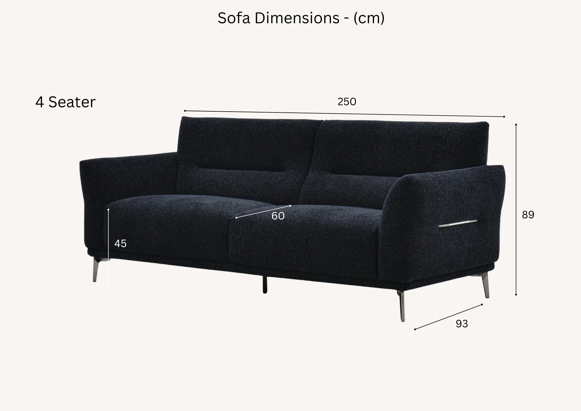 MNS Aluxo Albany Range Sofa in Midnight Black Lux Boucle Fabric - Deep Cushion Comfort
