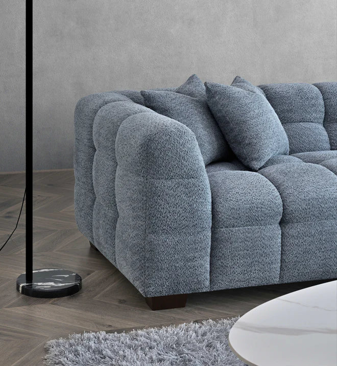 MNS Aluxo Tribeca Corner Sofa in Iron Boucle Fabric With Matching Footstool