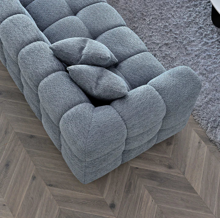 MNS Aluxo Tribeca Corner Sofa in Iron Boucle Fabric With Matching Footstool
