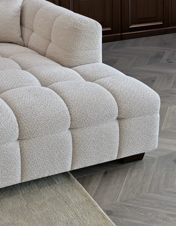 MNS Aluxo Tribeca Right Hand Corner Sofa in Oatmeal Boucle Fabric Matching Footstool