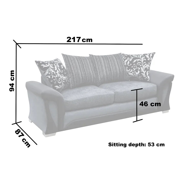 Shannon Fabric 3 + 2 Seaters Luxuries Sofa in Black & Grey