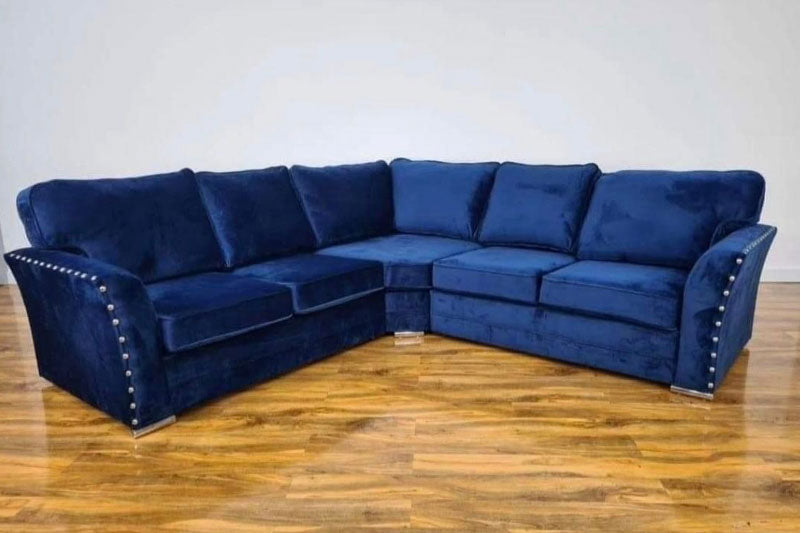 Blueberry Plush Velvet Corner Sofa, 3 Seater, 2 Seater Sofa in Velvet Fabric