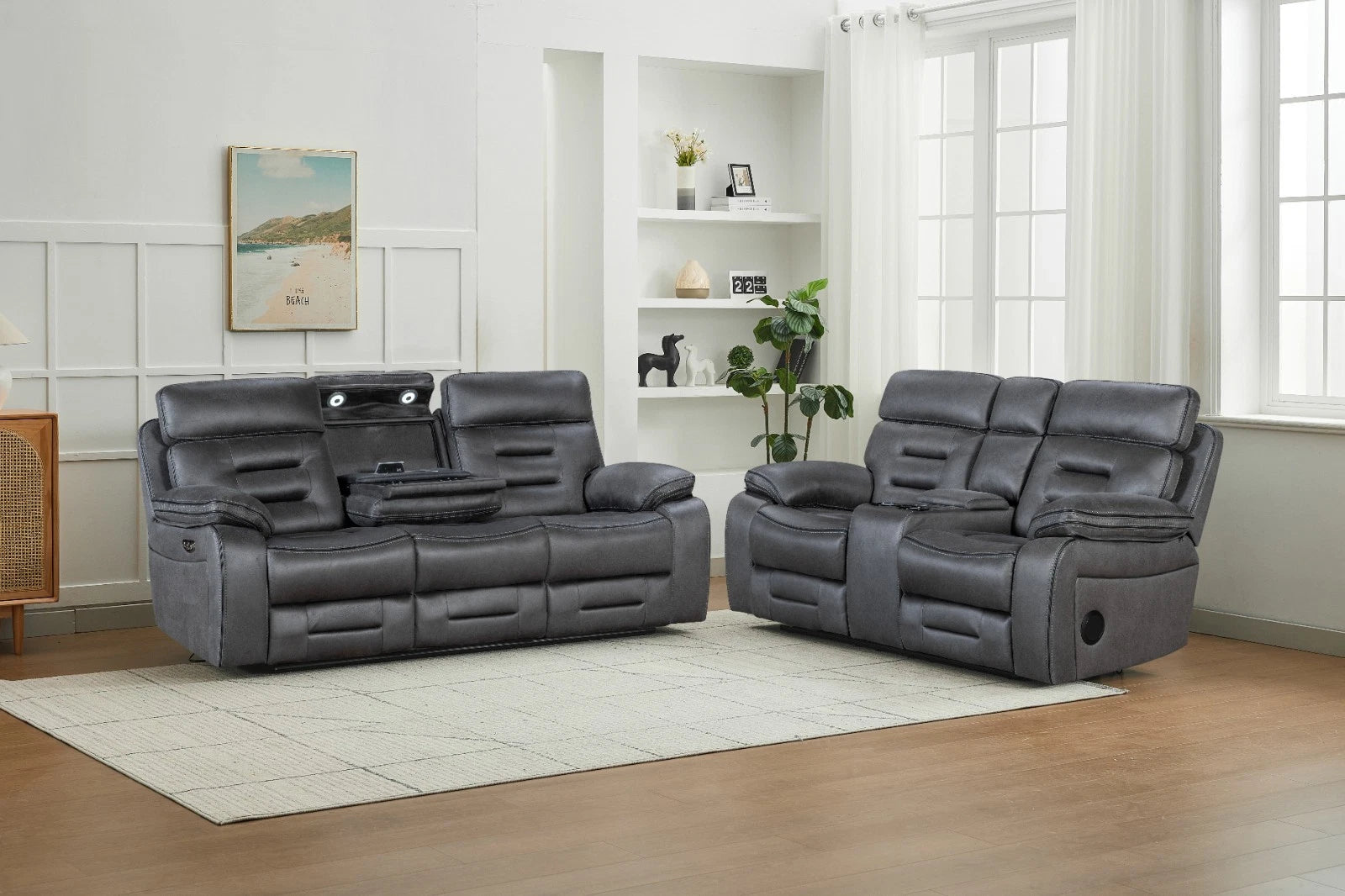 Chelsea Electric Recliner Sofa 3+2+1 Dark Grey, Fabric, USB Ports, H&C cupholder