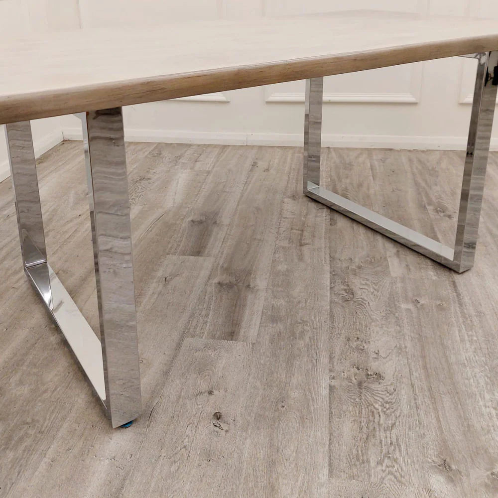 MNS Freya 1.8 Dining Table Solid Light Pine wood with Chrome Metal Legs