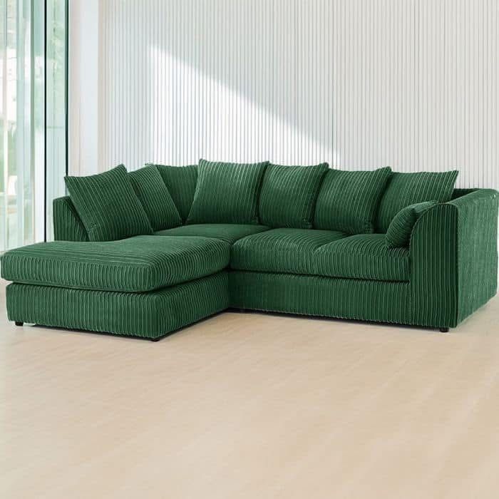 Dylan Jumbo Cord Fabric Corner Sofa with Cushions 3 Seaters, 2 Seaters L-Shape Sofa - Green