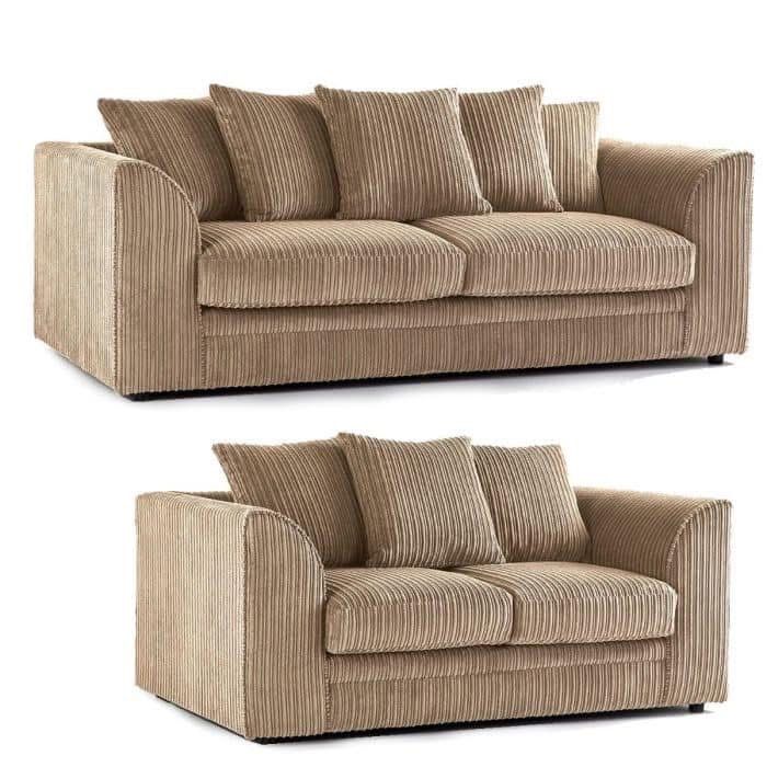 Dylan Jumbo Cord Fabric Corner Sofa with Cushions 3 Seaters, 2 Seaters L-Shape Sofa - Mink