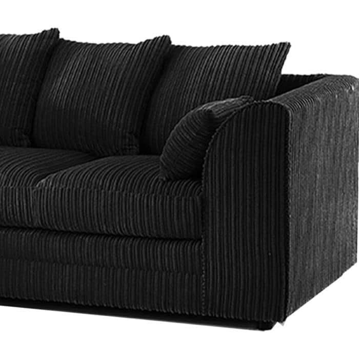 Dylan Jumbo Cord Fabric Corner Sofa with Cushions 3 Seaters, 2 Seaters L-Shape Sofa - Black