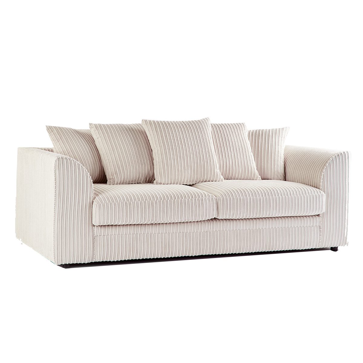 Dylan Jumbo Cord Fabric Corner Sofa with Cushions 3 Seaters, 2 Seaters L-Shape Sofa - Cream