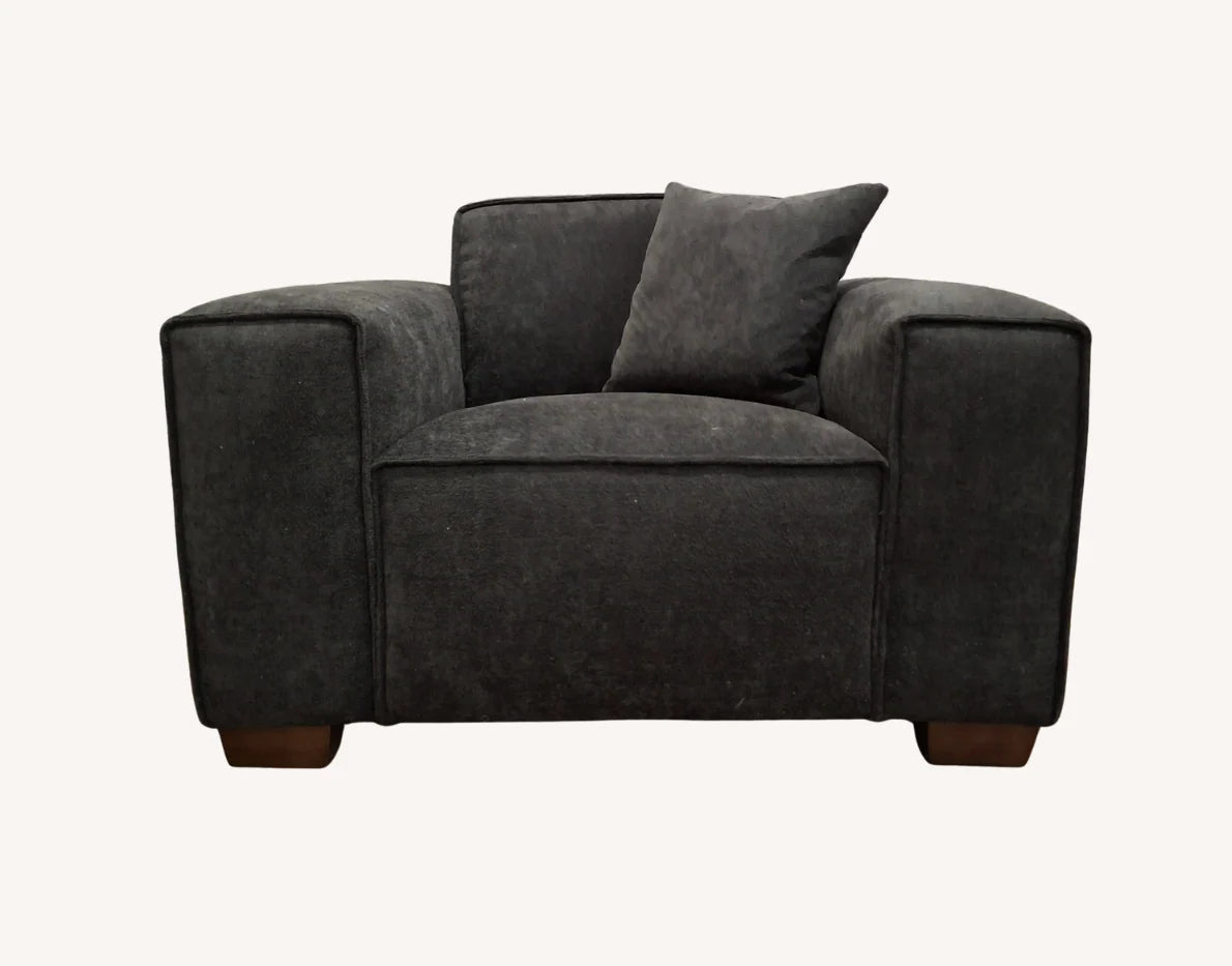 MNS Aluxo Dakota 3 Seater Sofa – Midnight Black Boucle, Feather-Filled - Armchair, Footstool