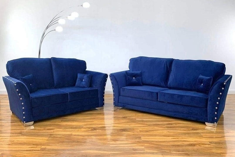 Blueberry Plush Velvet Corner Sofa, 3 Seater, 2 Seater Sofa in Velvet Fabric