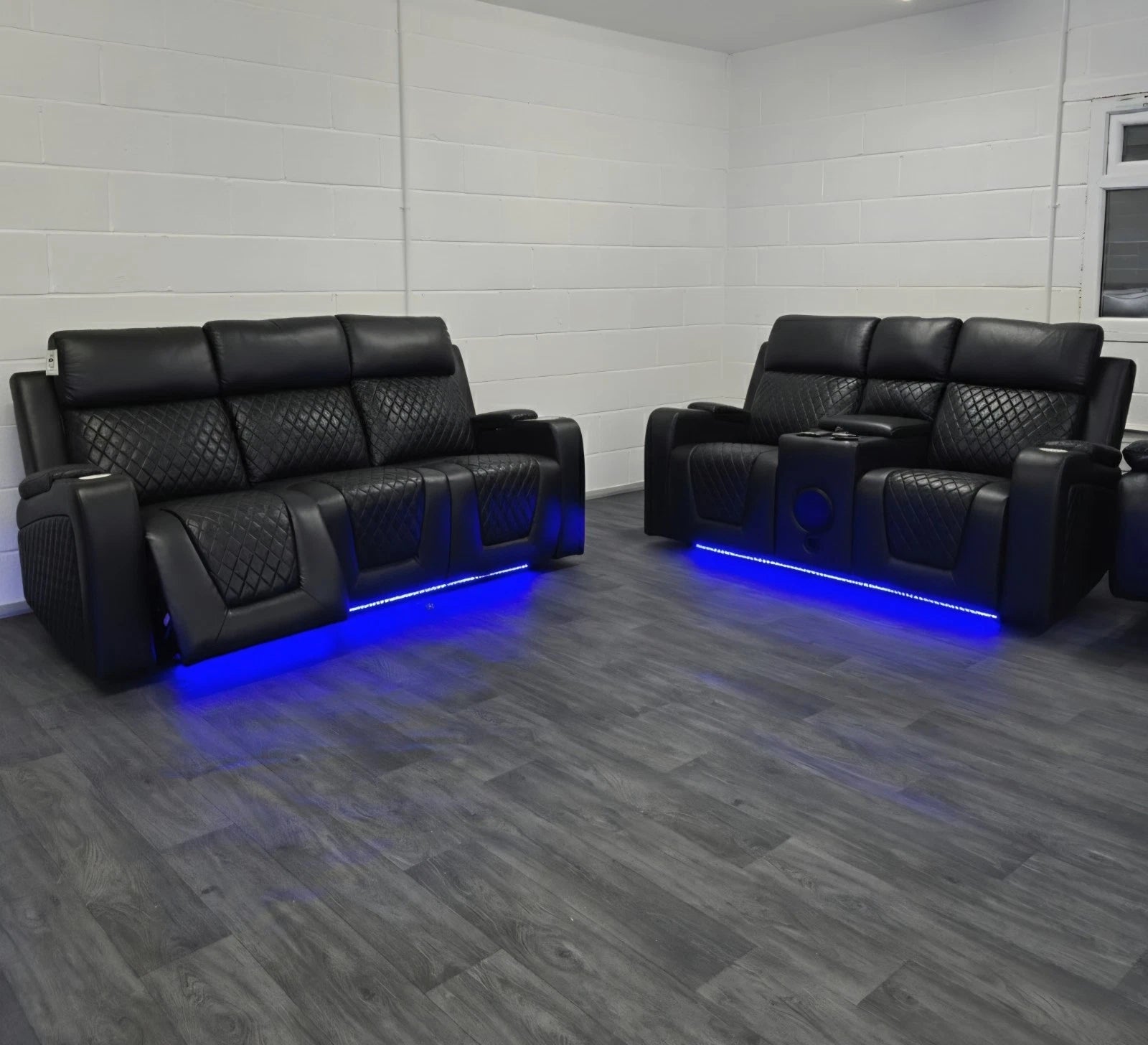 Florida Leather Electric Recliner Sofa Set with Cupholders, LED Lights, Wireless Charging, Bluetooth Speakers, and USB Ports