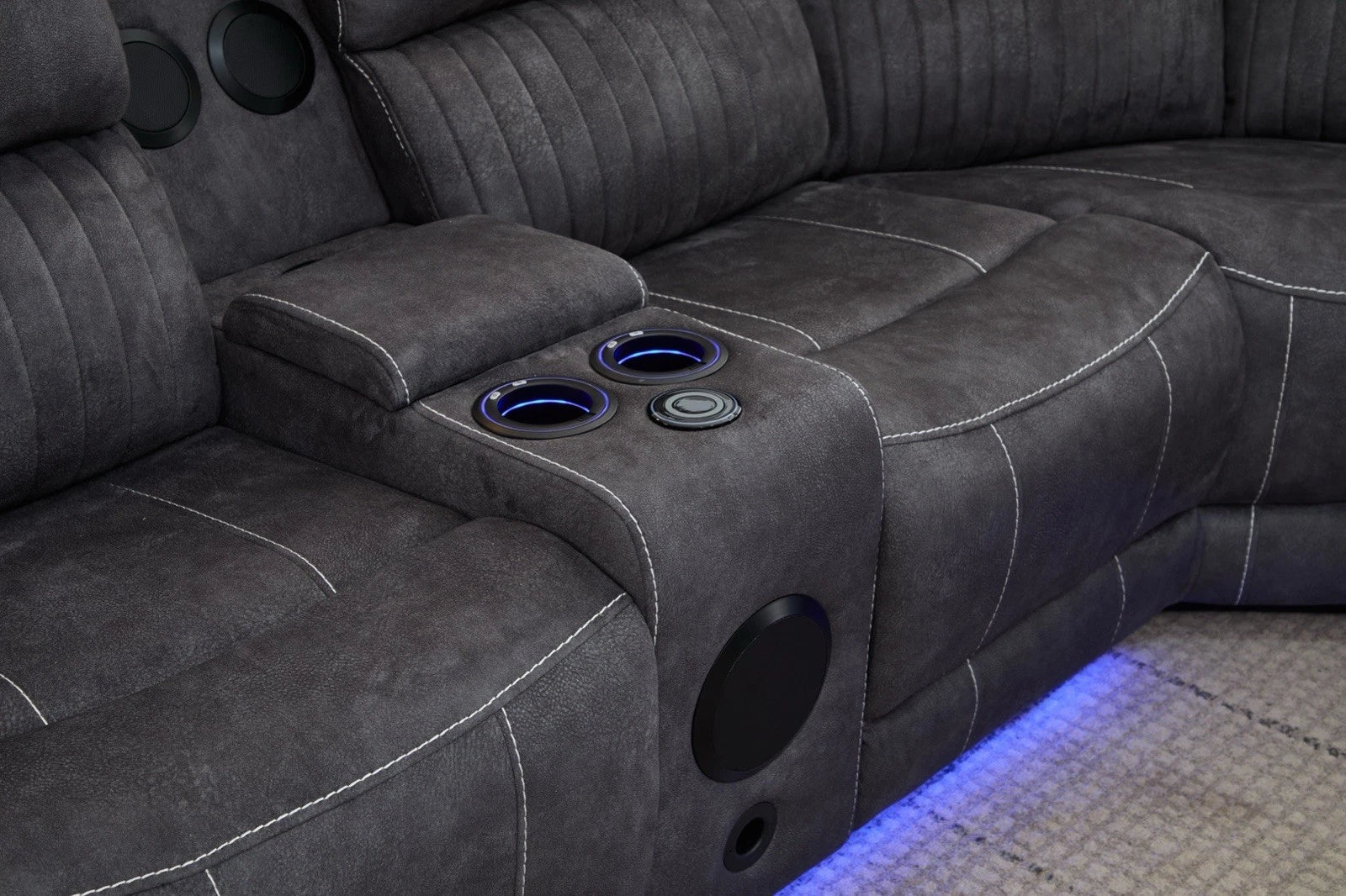 MNS Geneva Pro Electric Recliner Corner Fabric Sofa Grey, LED, Wireles charging