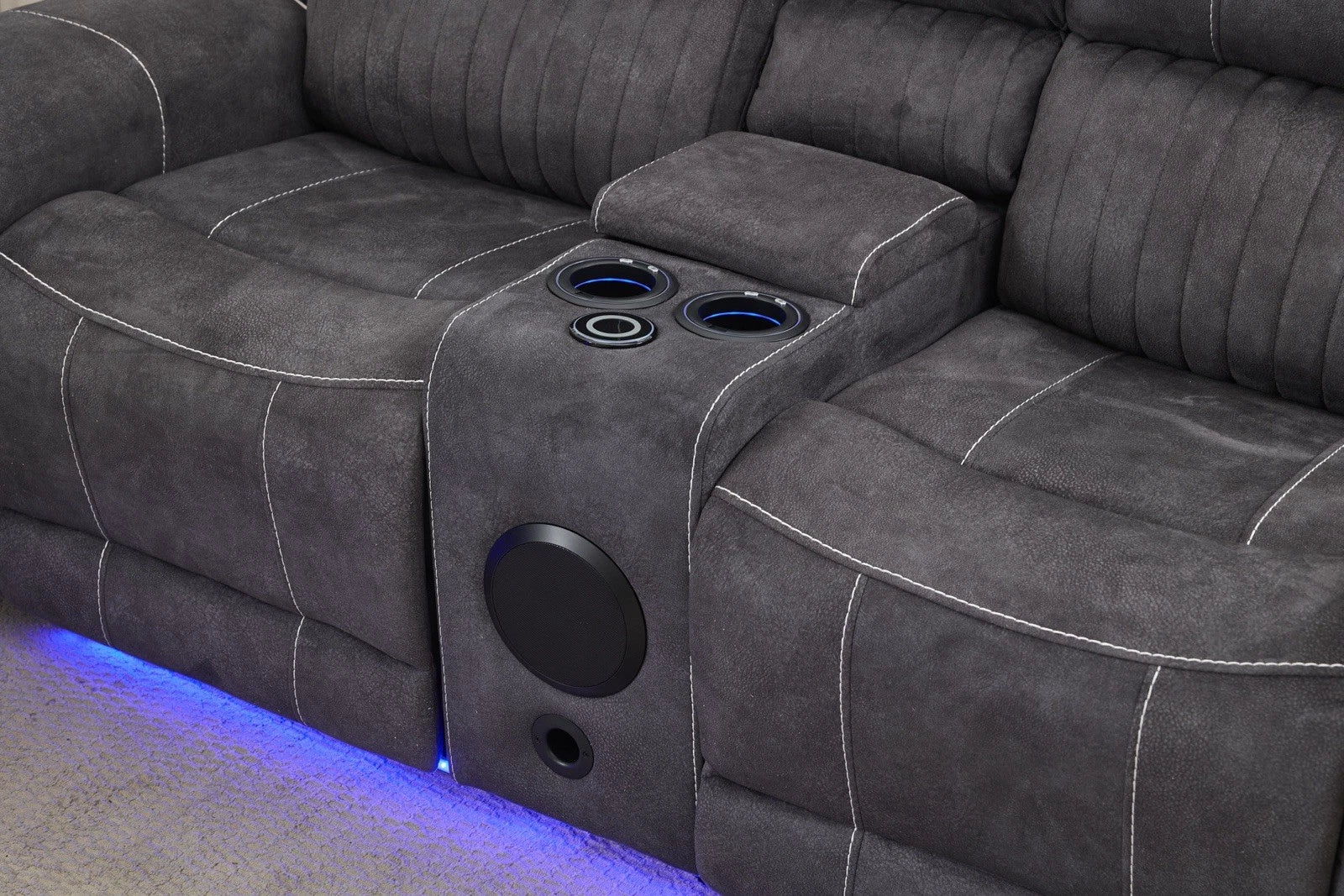 Geneva Pro Electric Recliner Fabric Sofa Dark Grey, LED, Wireles Charging