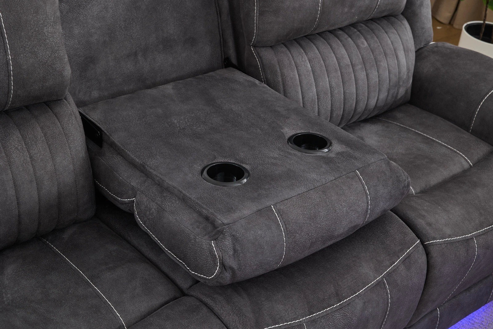 Geneva Pro Electric Recliner Fabric Sofa Dark Grey, LED, Wireles Charging