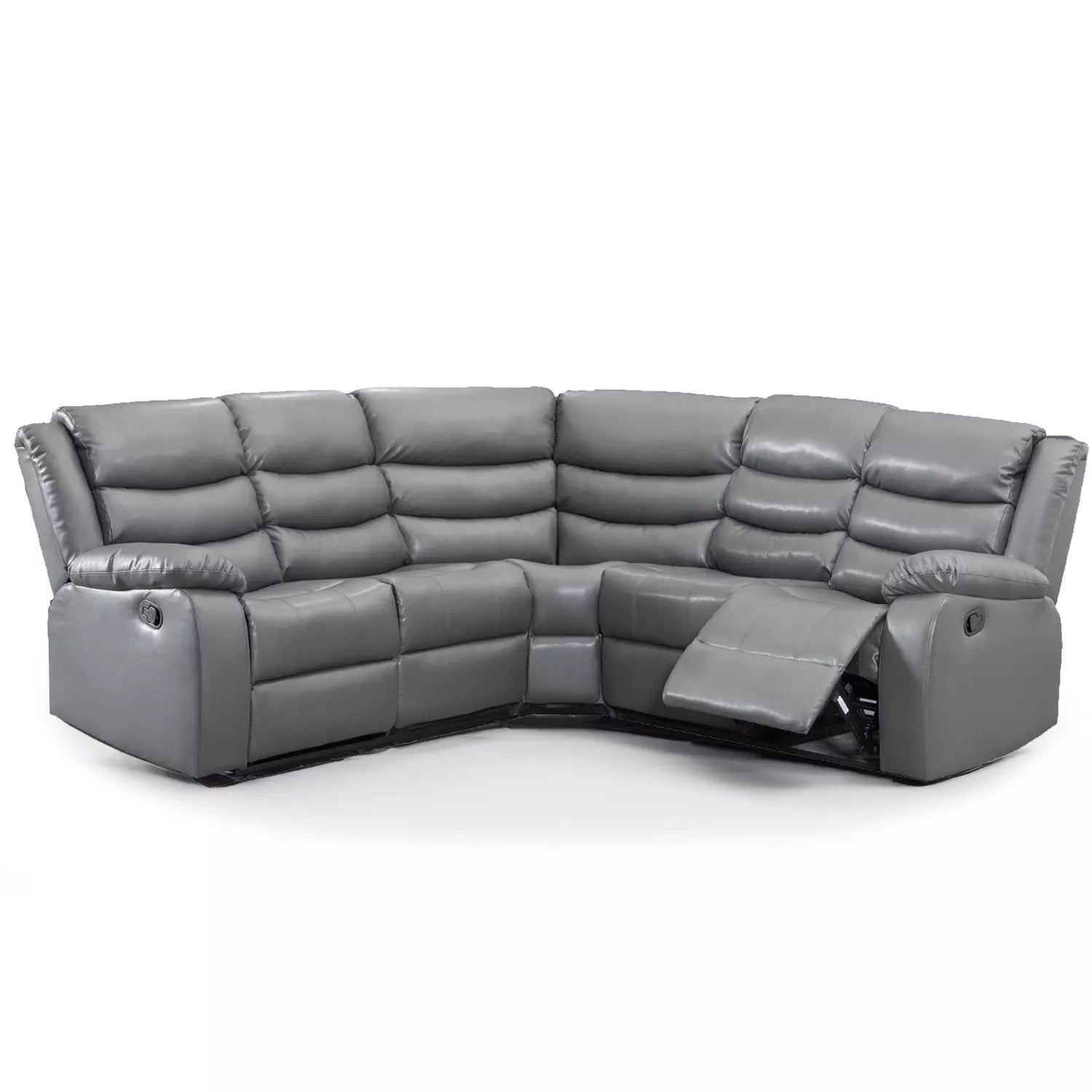 Roma Grey Leather Recliner Corner Sofa With Cup Holders