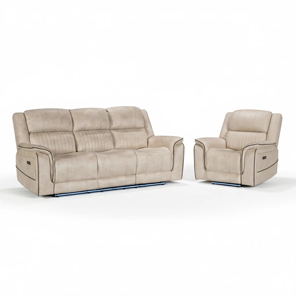 MNS Geneva Pro Fabric Electric Recliner Sofa 3+2+1 Set Wireless, Bluetooth, USB, Led