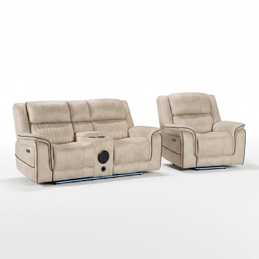 MNS Geneva Pro Fabric Electric Recliner Sofa 3+2+1 Set Wireless, Bluetooth, USB, Led
