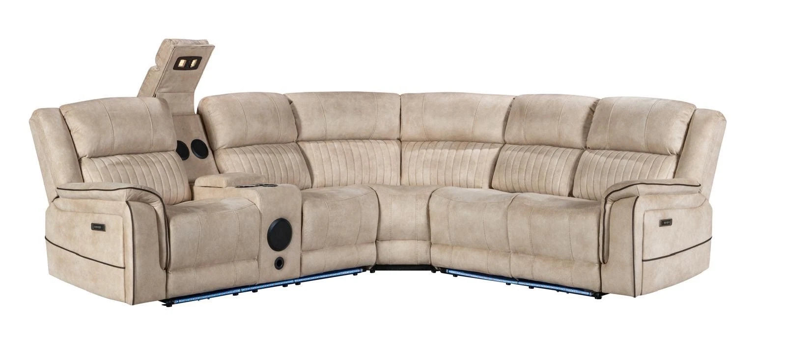 MNS Geneva Pro Fabric Electric Recliner Corner Sofa,Bluetooth USB, LED, Cupholder