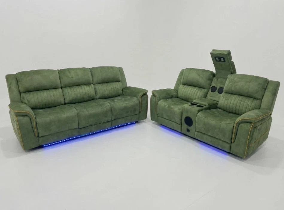 MNS Geneva Pro Fabric Electric Recliner Sofa 3+2 Set,Bluetooth,USB,Cooling-Cupholder