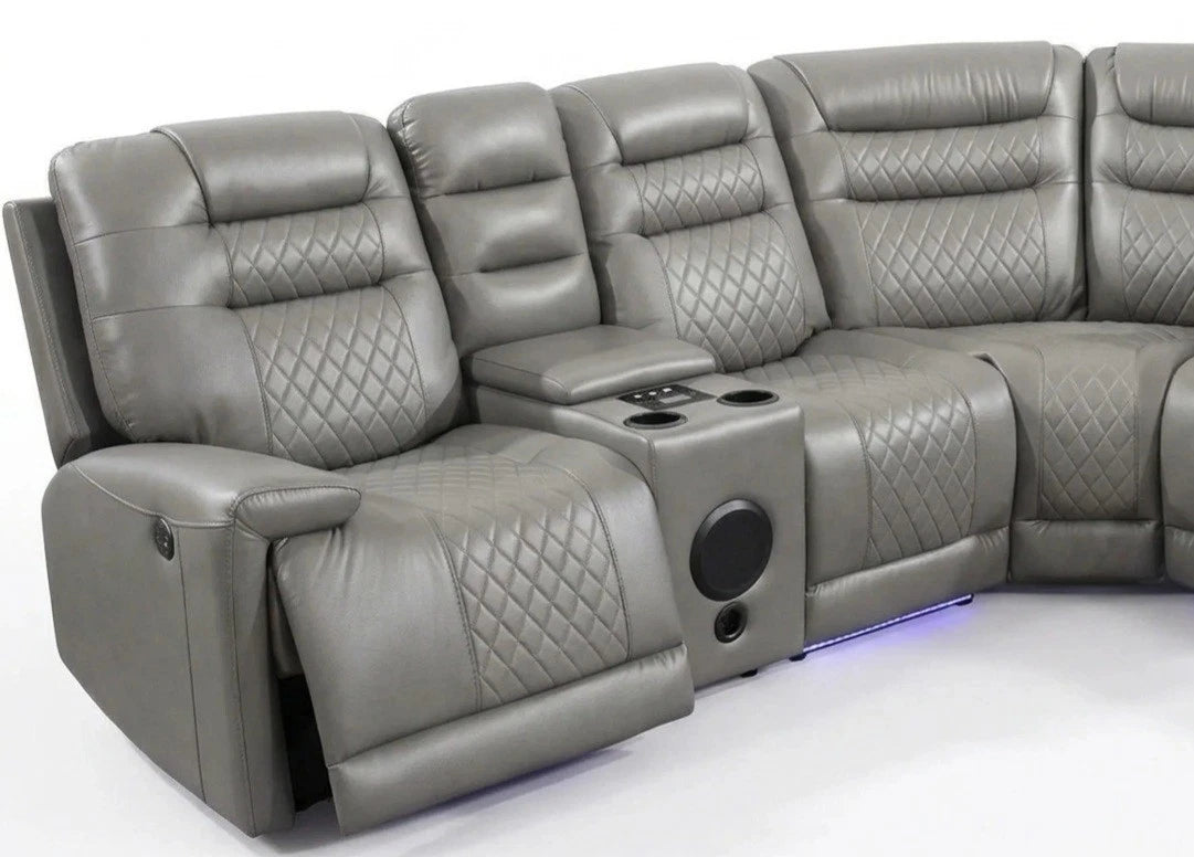 MNS Halifax Music Leather Electric Recliner Corner Sofa - Black, Grey or Brown