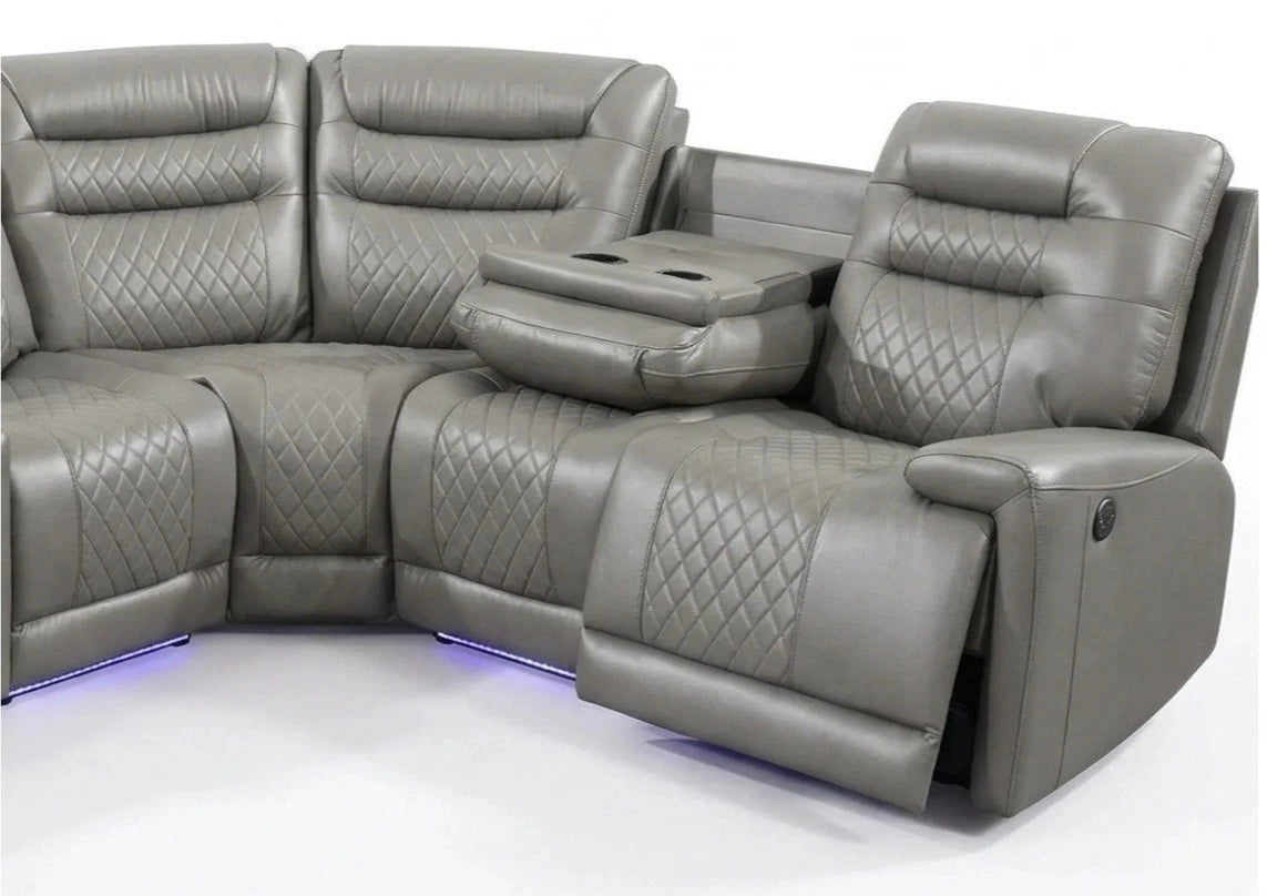 MNS Halifax Music Leather Electric Recliner Corner Sofa - Black, Grey or Brown
