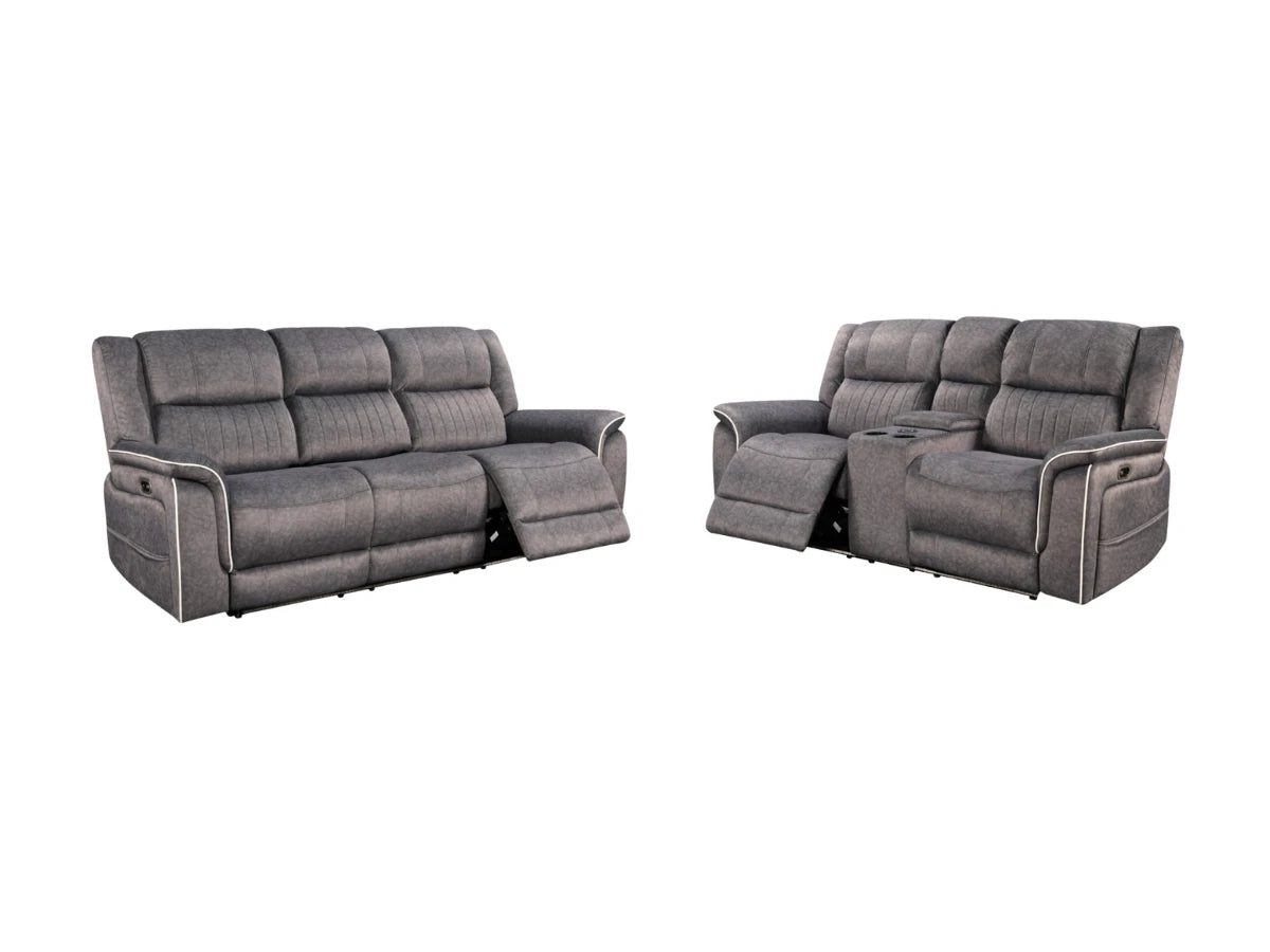 MNS Power Recliner 3+2 Sofa Set Hannan Grey Micro Fabric | Cup Holders | LED | USB