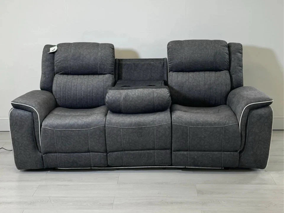 Hannah Electric Recliner Set Grey Microfiber Fabric, 3+2 Sofa with Cupholders