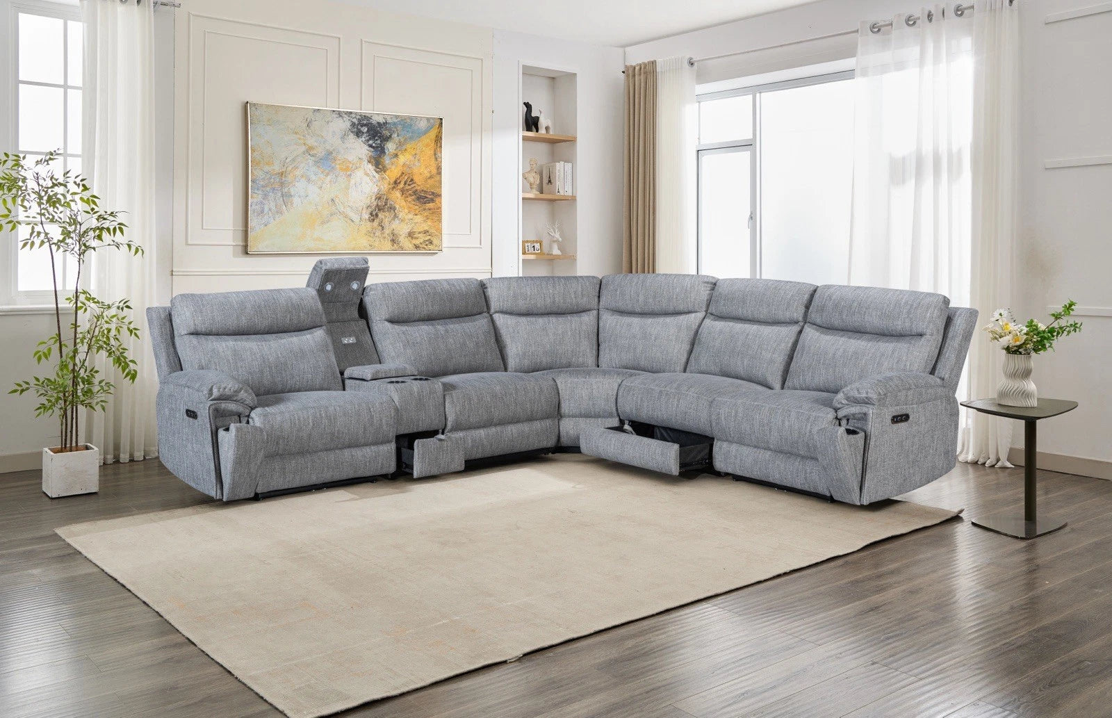 Hercules Electric Recliner Corner Sofa in Grey Colour, lights cupholders