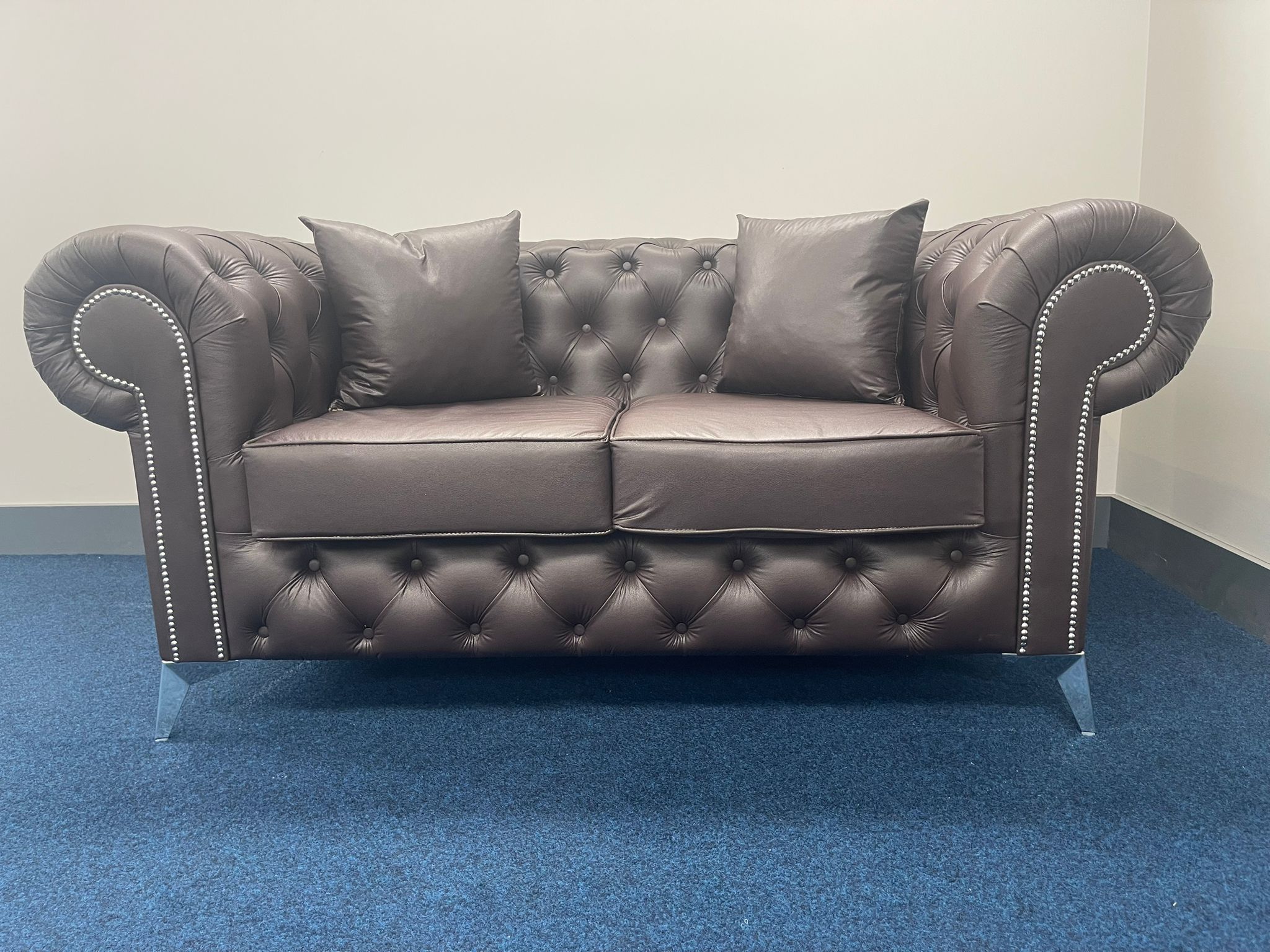 Royal Chesterfield Sofa in Brown Leather 2 Seater/ Couch