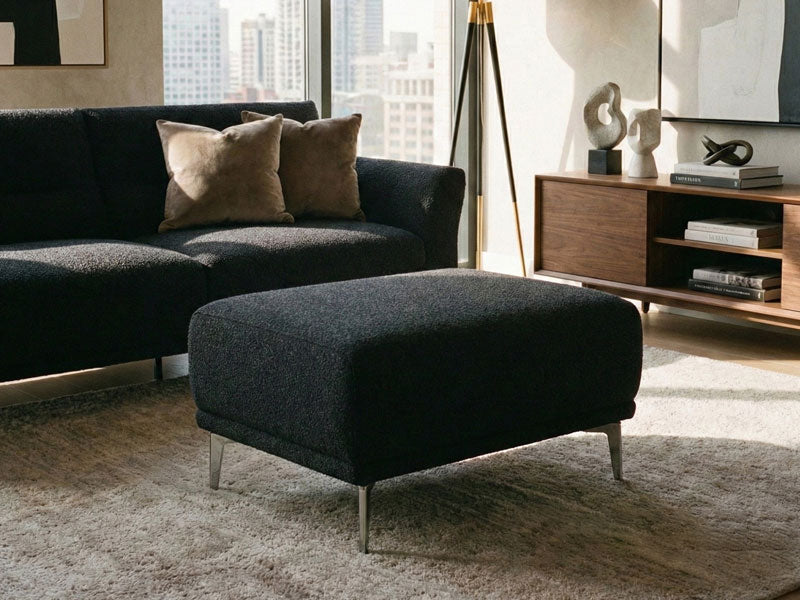 MNS Aluxo Albany Range Sofa in Midnight Black Lux Boucle Fabric - Deep Cushion Comfort