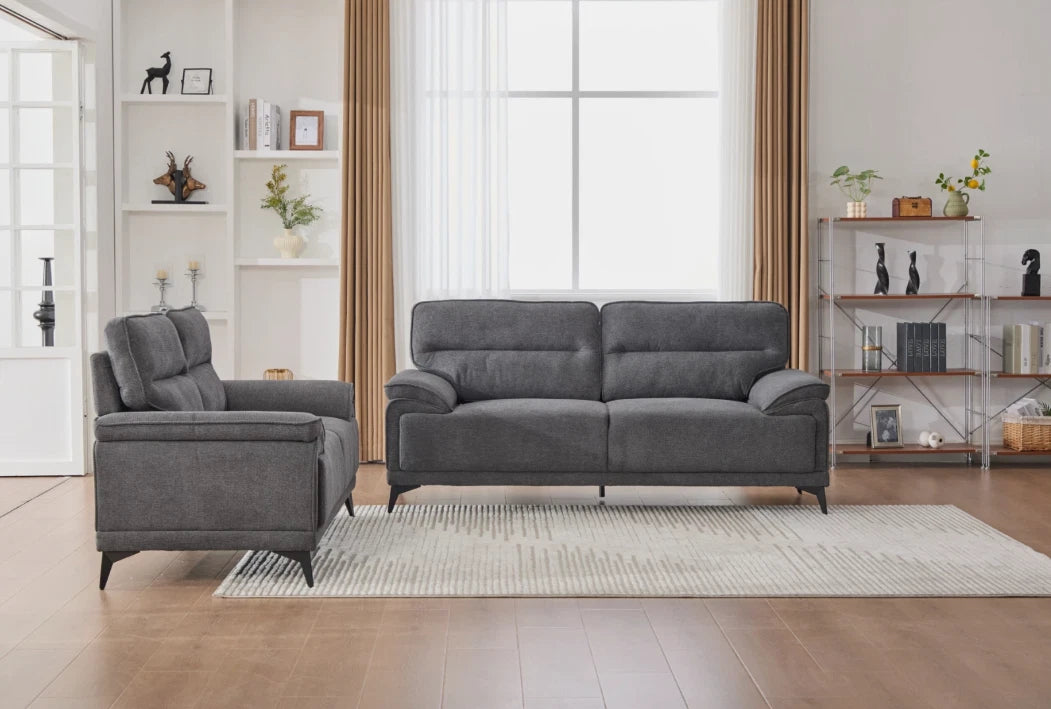 MNS Kate 3+2 Large Sofa, Chenille Fabric In Grey, Green & Dark Grey Colours