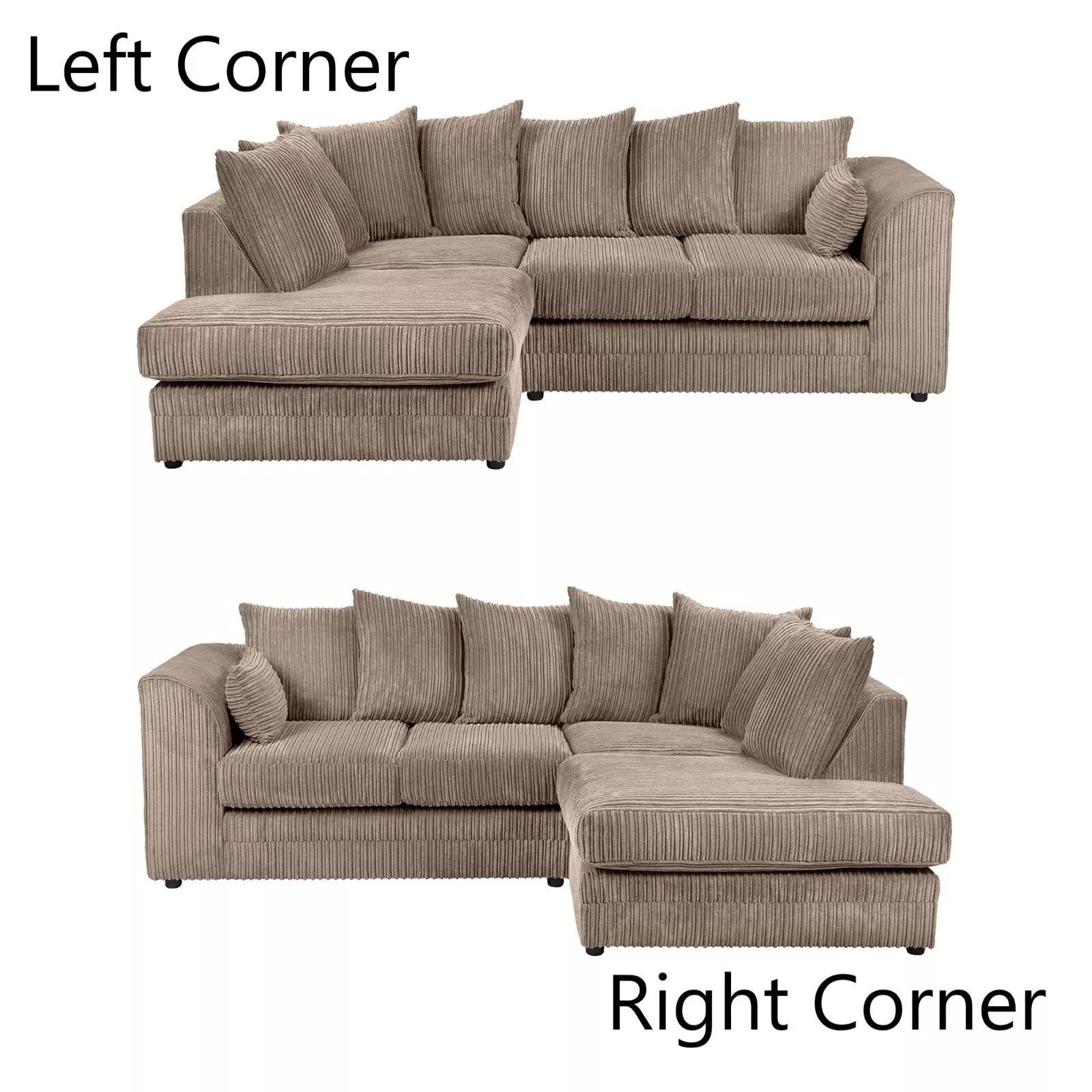 Dylan Jumbo Cord Fabric Corner Sofa with Cushions Available In 5 Colours