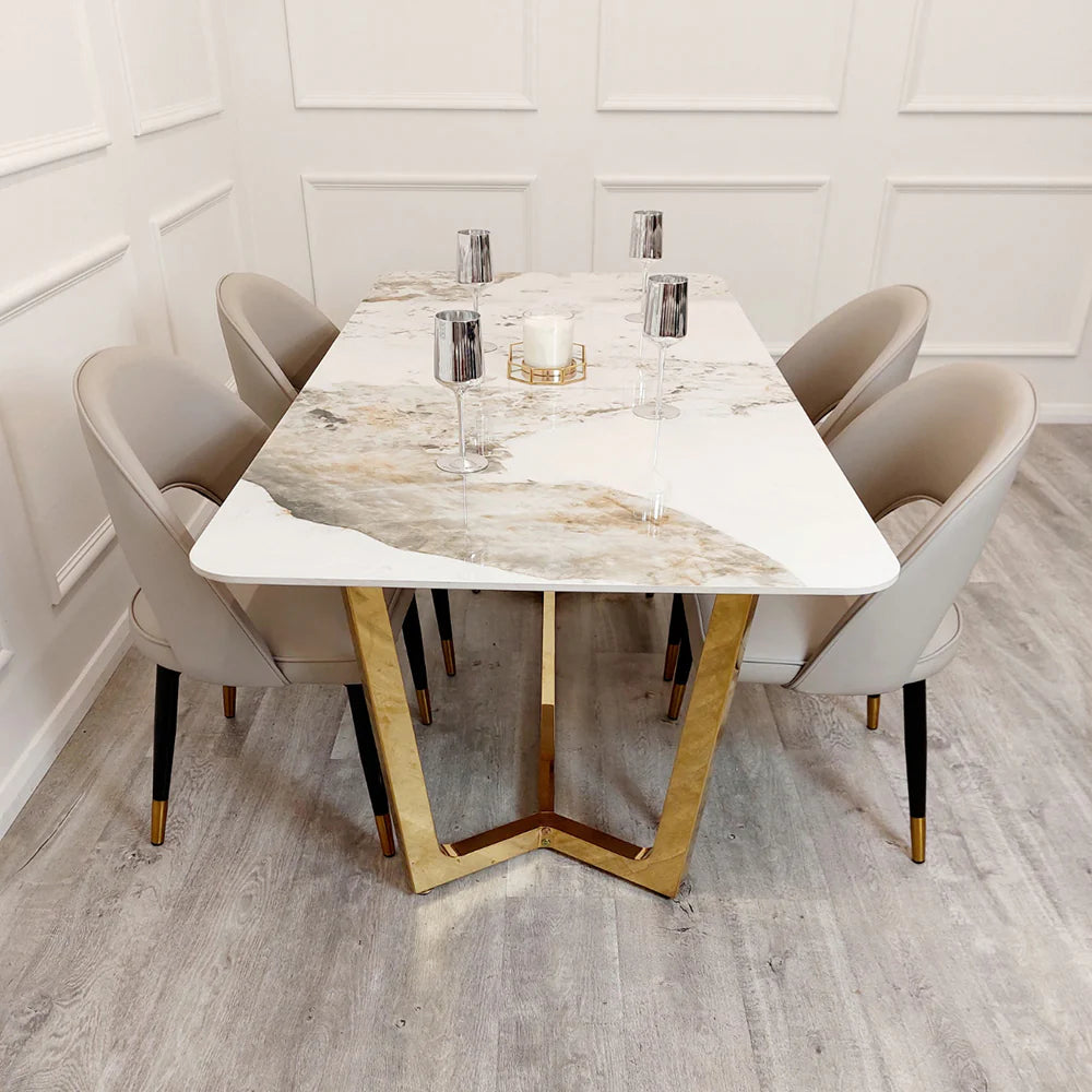 MNS Lucien 1.8 Gold Dining Table with Pandora Gold Sintered Stone Top