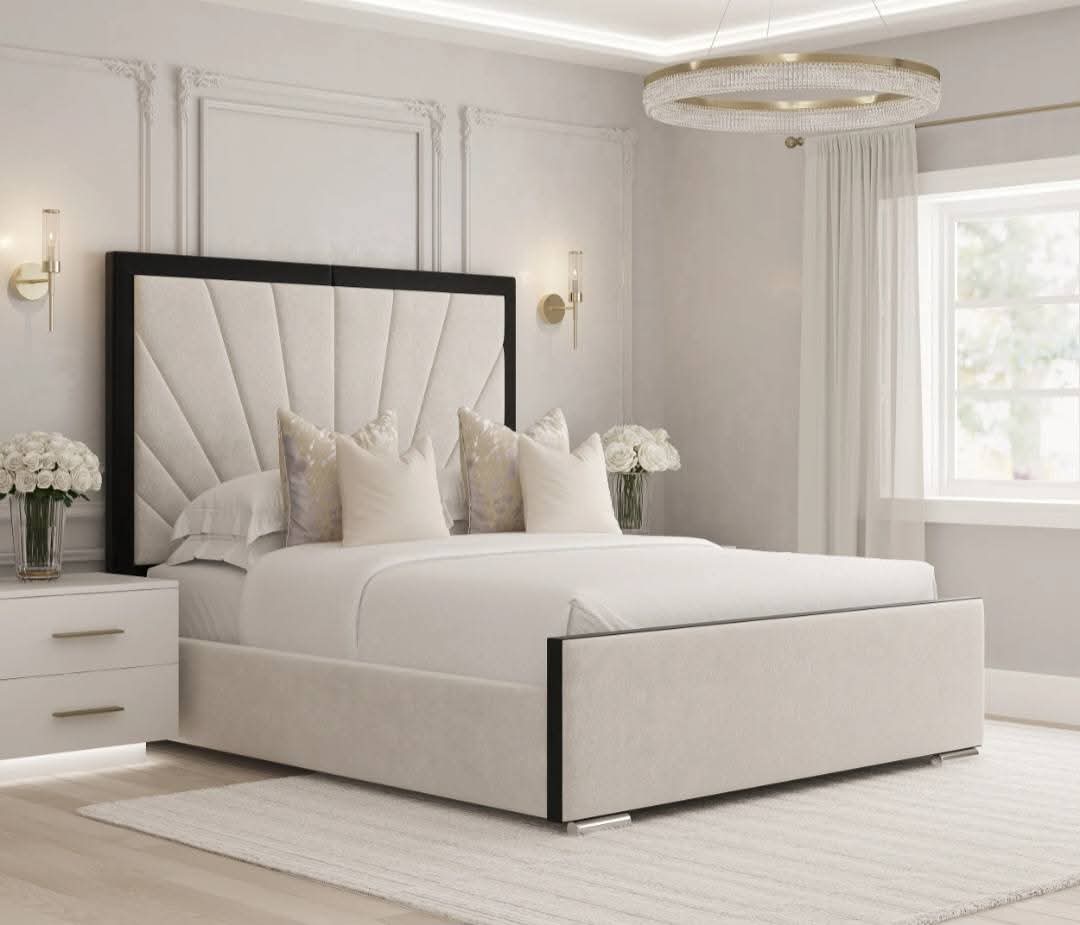 MNS Black Bordered Panel Upholstered Bed Frame Double King Super King 54 Inches headbord