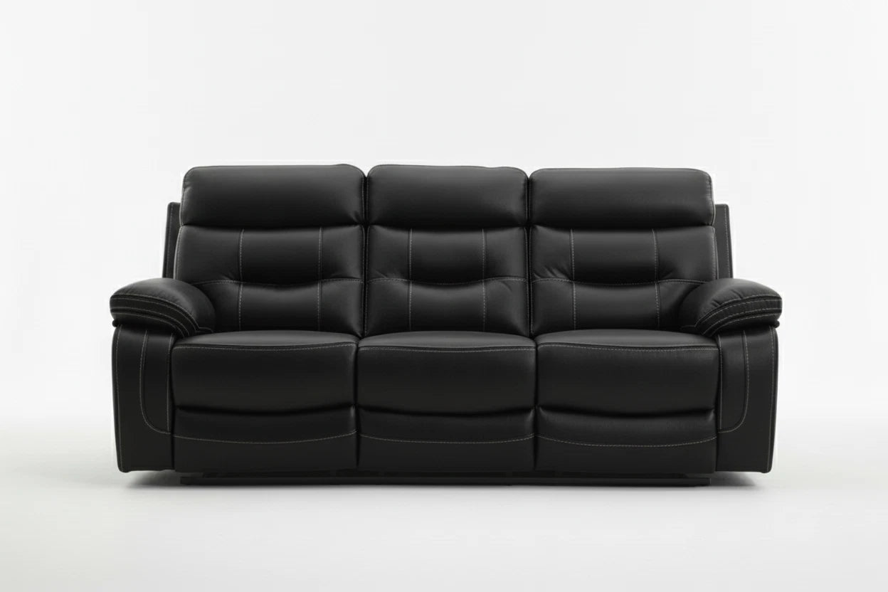 MNS Lyon Fabric Recliner Sofa, 3 Seater Manual Recliner Sofa (Grey,Black)