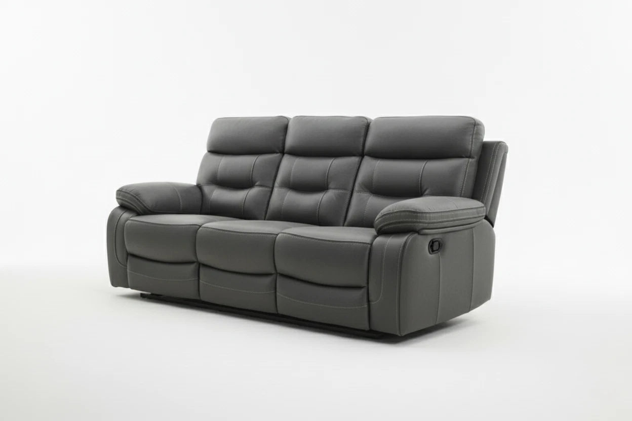 MNS Lyon Fabric Recliner Sofa, 3 Seater Manual Recliner Sofa (Grey,Black)