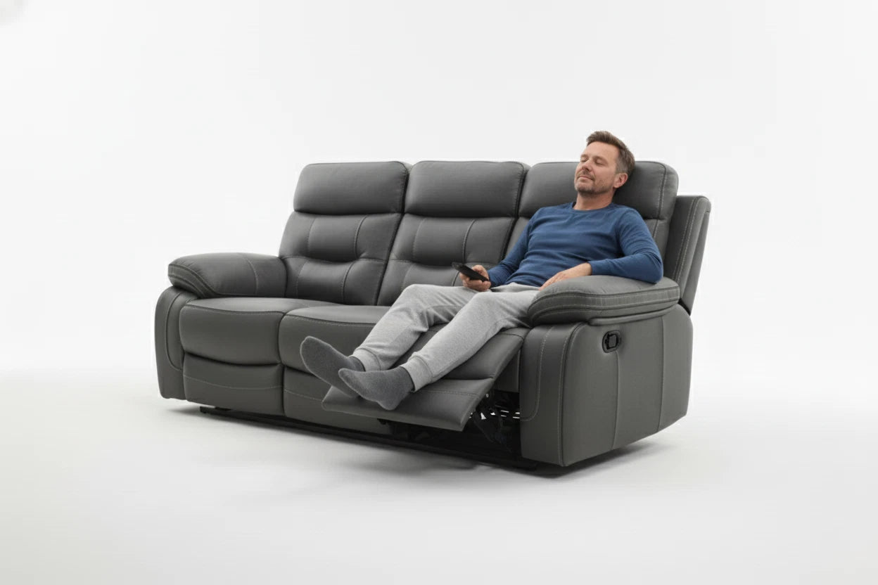 MNS Lyon Fabric Recliner Sofa, 3 Seater Manual Recliner Sofa (Grey,Black)